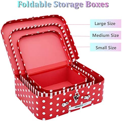 Paperboard Suitcases Set of 3 Decorative Storage Boxes With Lids, Red Gift Boxes With Lids, Nesting Gift Boxes for Disney Toys Barbie Doll Kids, Christmas or New Year Decoration - Image 4