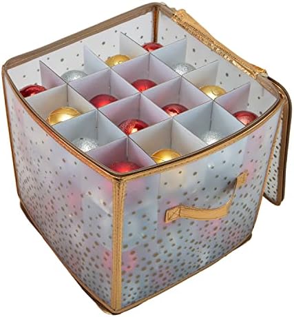 Simplify 64 Count Ornament Storage Box | Plastic | Decorative Organizer | Storage Bin | Gold | L12 x W12 x H12 by Simplify