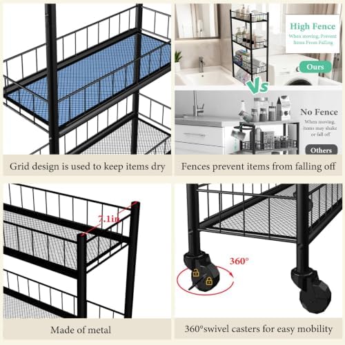 Utility Slim Storage Cart 6 Tier Narrow Metal Frame Carts - Image 5