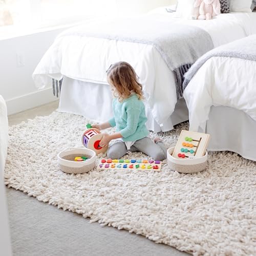 NaturalCozy 5-Piece Round Woven Cotton Rope Storage Baskets for Organizing, Small Shallow Nesting Set for Montessori Toys, Entryway Catchall, Fruit Bowl, Key Tray, Remote Holder, Nursery & Pet Toys - Image 4