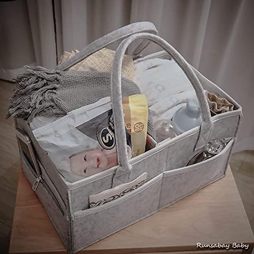Runsabay. Nursery Basket-Baby Diaper Caddy Organizer for Changing Table-Portable Holder Tote Bag-Car Organizer with Removable Divider-Best Shower Gift Basket for Newborns Registry- Grey & Large Size - Image 5