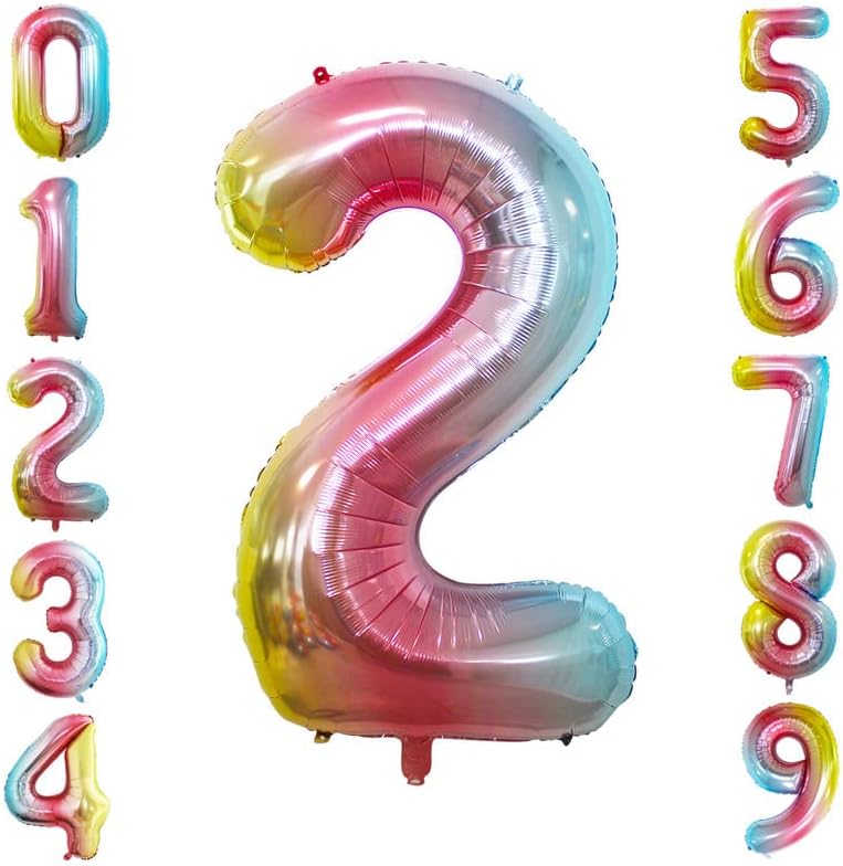 GOER Rainbow Foil Balloons Number 2,Huge Number Balloons for 2nd Birthday Party Supplies Anniversary Decorations (3 pcs,42 inch,32 inch,16inch)