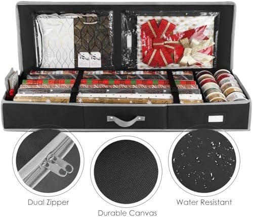 Hearth & Harbor Wrapping Paper Storage Container - Christmas Storage Bag with Interior Pockets - Gift Wrapping Organizer Storage Fits Up to 22 Rolls of 40" - Tear Proof Wrapping Paper Organizer - Image 2