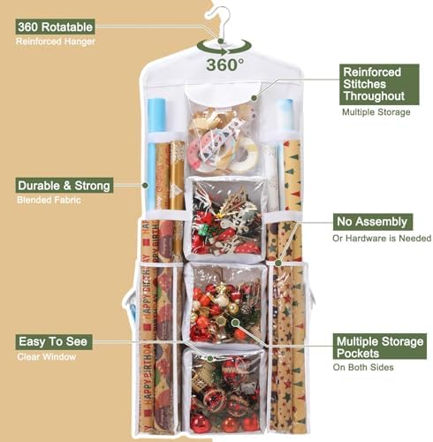 EXLIFBAG Wrapping Paper Storage, Double-Sided Hanging Storage, White - Image 3