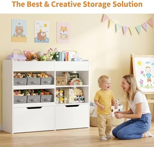 BOTLOG Kids Toy Storage Organizer with Bookshelf and 2 Rolling Drawers - Image 5