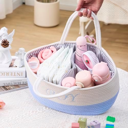 DUHEL Diaper Caddy Organizer, White Blue - Image 6