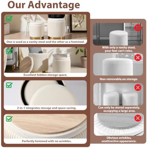 Royal Windsor Round Ottoman with Storage Set of 2, Storage Vanity Stool - Image 6