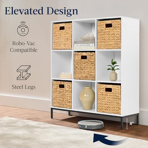 Best Choice Products 9-Cube Bookshelf, 3-Tier Wood Storage Bookcase W/Legs, 11in Shelf Opening, Cube Organizer, Living Room, Office, Nursery - White - Image 6