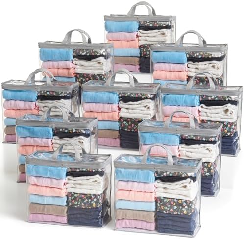 10 Pack Clear Storage Bags for Clothes, 22L Blanket Storage Bags, Under Bed Storage, Closet Organizers Bag, Upgraded Version Two-Way Zippers Design(Grey, 10PACK) by Hopack