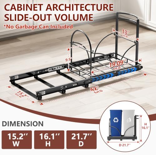Dual Pull Out Trash Can Under Cabinet Rack-No Can Included, Under Sink - Image 3