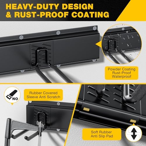 Garage Tool Organizer Wall Mount with 48 inches Rails and 7 Adjustable Heavy-Duty Hooks, Garden Tool Organizer, 10 Pack Carries 440 lbs, Heavy Duty Garage Storage Rack For Yard, Shed, Easy to install - Image 4