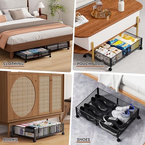 PHINOX Under Bed Storage with Wheels & Handle,Sturdy Metal,2 Pack,Black - Image 4