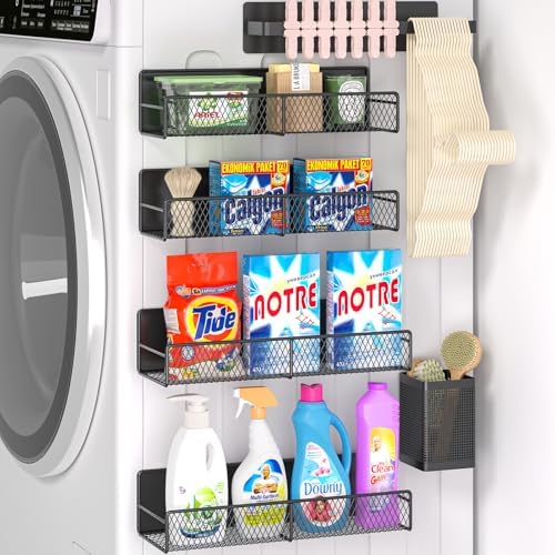 Magnetic Shelves for Washing Machine 6 Pack, Heavy-Duty Metal Magnetic Laundry Organizer Black W/ Hanger Organizer, Tool Holder, Space Saving Shelf for Home Kitchen Closet & Laundry Room Organization by DTUQYX