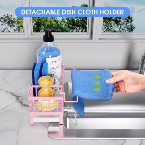 Metal Kitchen Sink Sponge Holder, Countertop Sink Caddy (Pink) - Image 6
