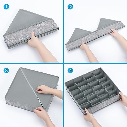 Sock Organizer 4 Pack, Foldable Underwear Drawer Organizer - 24 Cell for Socks, Handkerchiefs, Ties, Belts (Gray) - Image 6