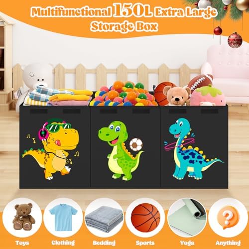 Large Toy Box Storage with Lid, Collapsible Sturdy Toy Chest Bin Black - Image 4