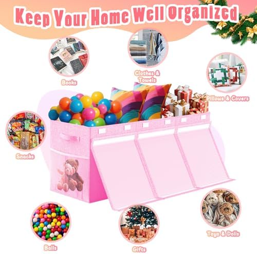 Large Toy Box Storage with Lid, Collapsible Sturdy Toy Chest Bin Pink - Image 3
