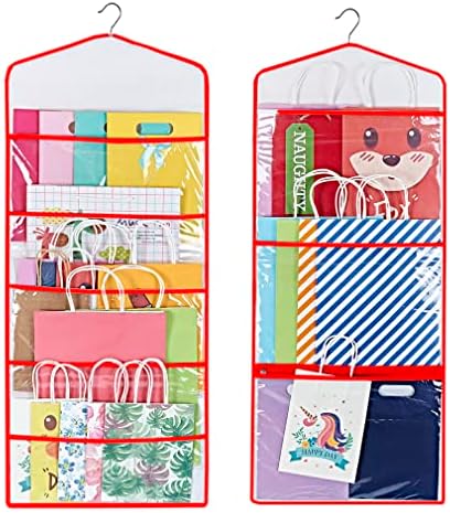 ProPik Storage for Gift Bags, Tissue Paper, and Wrapping Paper - Hanging Gift Bag Storage Organizer - 38 x 16 Inch PVC (Red) by ProPik