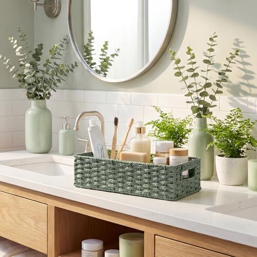 StorageWorks Wicker Toilet Basket Tank Topper for Sage Green Bathroom Decor - Image 6