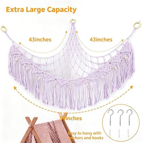 Stuffed Animal Hammock, Net for Stuffed Animals Corner Large, Toy Storage Hammock Plushie Net for Boho Kids Room Nursery Playroom - Image 5