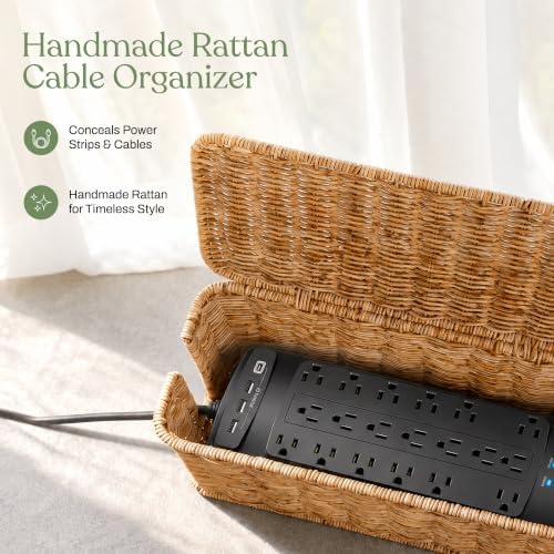 2PCS Cable Management Box Set, Handmade Rattan Cord Organizer - Image 3