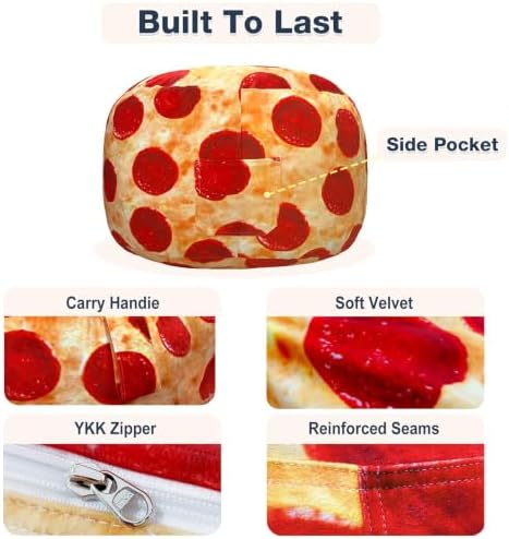 Lukeight Pizza Stuffed Animal Storage Bean Bag Chair Cover for Kids, Velvet Plush Toy Organizer Seat, Cover Only, No Filling Included, Long YKK Zipper, Side Pocket, X-Large 30"D x 18"H - Image 6