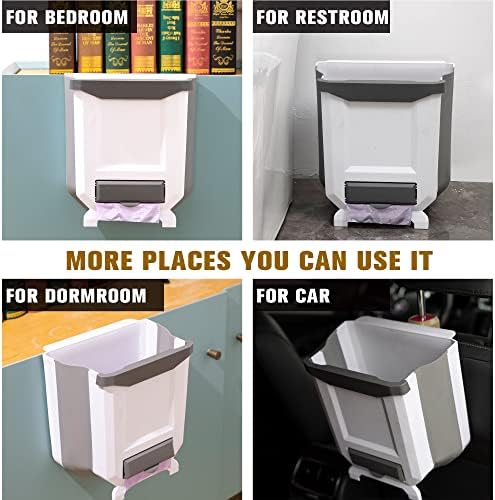 Hanging Kitchen Trash Can, Foldable Waste Bin for Kitchen, Collapsible Hang Small Plastic Garbage Can 2.4 Gallon for Cabinet/Car/Bedroom/Bathroom (White) - Image 2