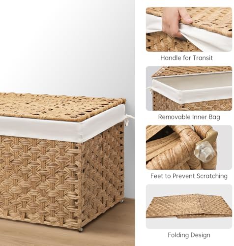 Large Wicker Storage Basket with Lid, 27.7 Gallon (105L), Natural - Image 4