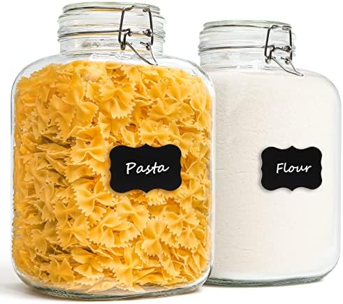 ComSaf Square Glass Pantry Jars with Airtight Lids 1.1 Gallon 2 Pack Large by ComSaf