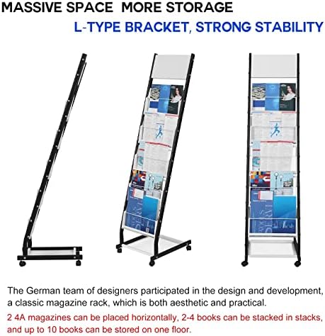 LIWSHWZ Brochure Display Stand | 5 Layers Foor Magazine Rack with 4 Universal Wheels,Metal Newspaper Catalog Holders for Shop, Exhibitions, Office, Trade Show - Image 5