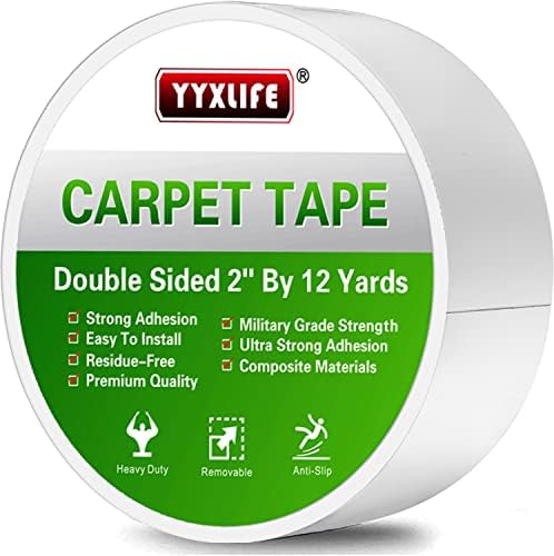 YYXLIFE Double Sided Carpet Tape for Area Rugs & Hardwood Floors, 2" x12YD by YYXLIFE