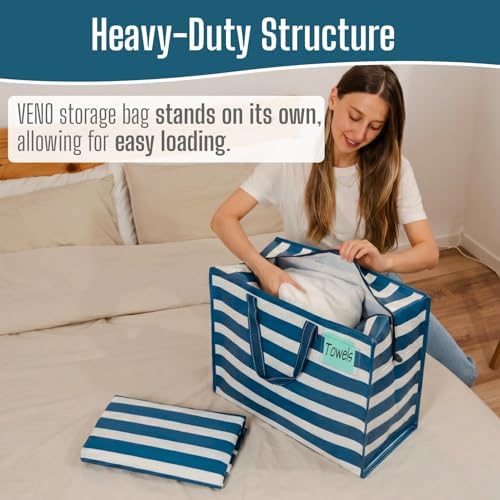VENO Heavy Duty Moving Bags, 13 Gallon, Classic Navy Stripe, 4 Pack - Image 2