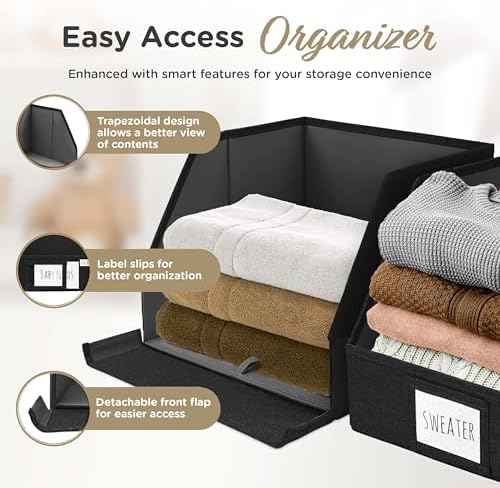 VIVIDECOR Open Front Trapezoid Closet Bins, Closet Shelf Organizer, Black - Image 3