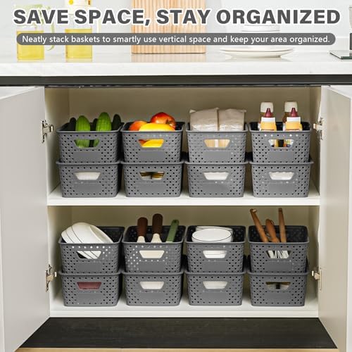 10 Pack Small Plastic Storage Bins with Lids, Stackable Plastic Storage Baskets for Organizing with Handles, Organizer Bins with Labels for Room,Craft,Containers for Pantry Organizers and Storage,Grey - Image 5