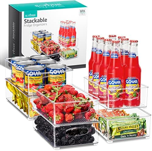 Sorbus Fridge Organizers and Storage, Clear Stackable Bins (Medium, 6 Pack) by Sorbus