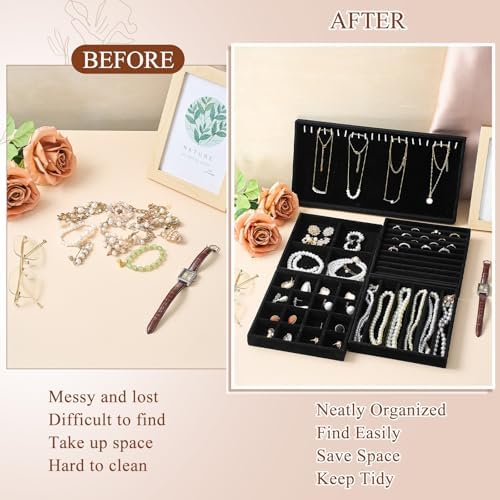 Cinnvoice Set of 10 Stackable Jewelry Organizer Tray for Drawer, Black - Image 4