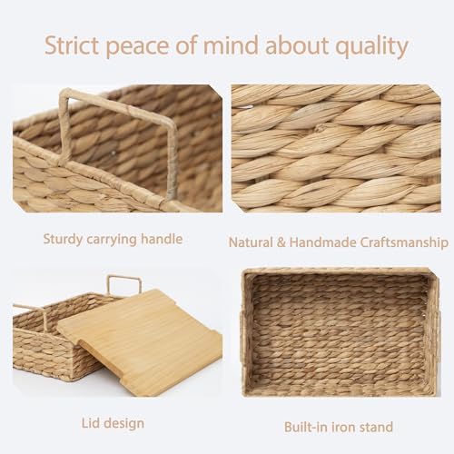 Handmade Water Hyacinth Wicker Baskets with Wooden Lid (Small) - Image 4