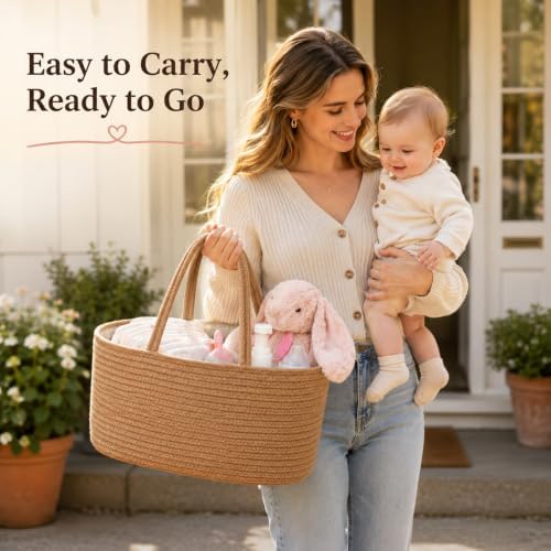 ABenkle Baby Diaper Caddy Organizer, Jute Rope Nursery Storage Basket - Image 6
