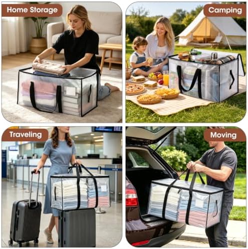 6Pcs Heavy Duty Extra Large Moving Bags Storage Totes Fold Flat Transparent - Image 2