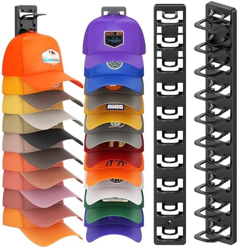 Hat Organizer for Baseball Caps 2 Pack, Hat Rack for Wall, Hat Storage, Hat Holder with Strong Adhesive and Screws (Black) by Unknown