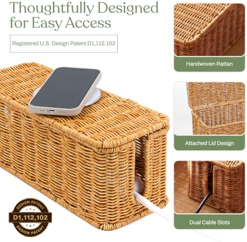 2PCS Cable Management Box Set, Handmade Rattan Cord Organizer - Image 6