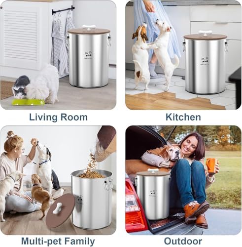 Paw Libero 2PK 25 Lbs total 50 Lbs Stainless Steel Dog Food Storage Container with Airtight Wooden Lid & Ceramic Bone Handle, Large Metal Dog Food Bin for Dogs & Cats - Image 5
