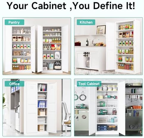 SISESOL 71" Tall Pantry Cabinet with 2 Doors and 5 Shelves,Kitchen Pantry Storage Cabinets,White Metal Storage Cabinet,Wide Deep Food Cupboard for Home,Kitchen,Dining/Living Room - Image 6