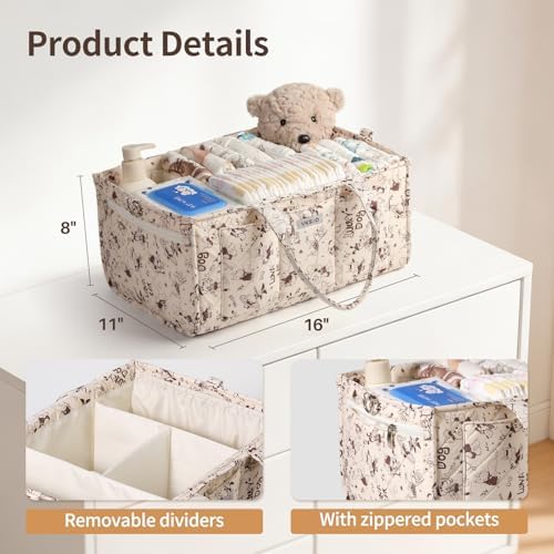 Cute Cartoon Animal Prints Baby Diaper Caddy Organizer, Diaper Bag Storage Basket for Newborn Essentials Must Haves Baby Shower Gifts, Black White Large - Image 4