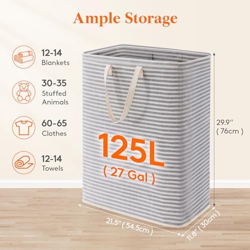 Lifewit 125L Large Collapsible Laundry Basket with Extended Handles, Grey - Image 2