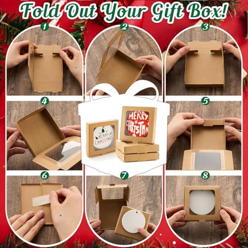 Dunzoom 25 Pcs Christmas Sublimation Blanks Ornament Gift Box, Kraft Paper - Image 3