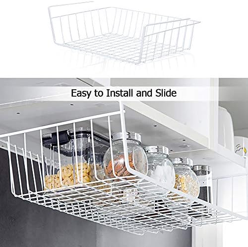 4 Pack Under Shelf Basket, Dveda Durable Metal Wire Rack Hanging Shelf Storage Basket, Under Cabinet Organizer Shelf for Kitchen/Pantry/Bathroom/Desk - Slide Arms Height:1.45 in(White) - Image 5