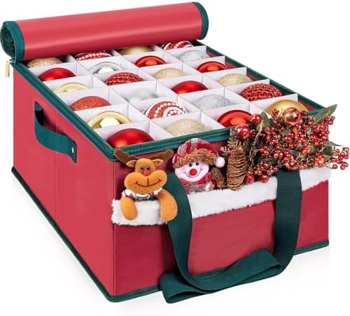 Christmas Ornament Storage Box with Adjustable Dividers Zippered Top Stores up to 72 Holiday Ornaments (3 Inch) Xmas Ball Decorations Organizer Storage Container Bin by Unknown
