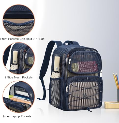 Bagenius Heavy Duty Mesh Backpack, 30L See Through Large Capacity Beach Bag - Image 5