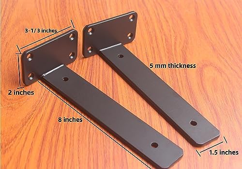 2 Pack - 8 inch Black Hidden L Shelf Bracket (1/5 Inch Thicked) Iron Floating Shelf Brackets Rustic Industrial Metal Brackets for Shelf Support - Image 2